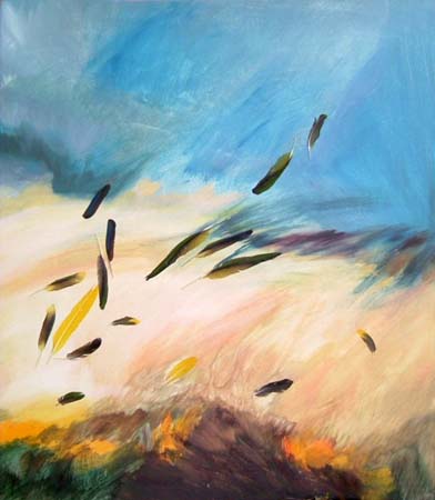Oiseaux de plumes I, huile sur toile 71cm x 86cm